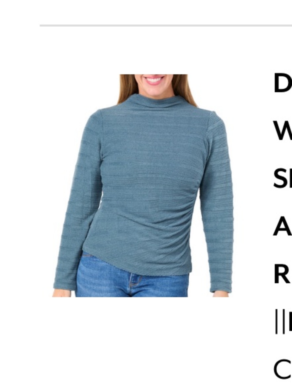 NWT Democracy Blue Long Sleeve Asymmetrical Ruched Top Size L